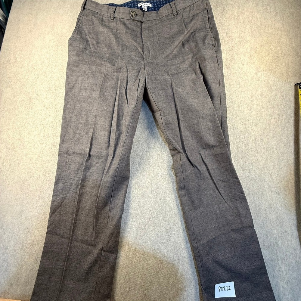 Peter Millar Mens 38x30 Grey Glen Plaid Dress Pants Cotton Flat Front Trousers